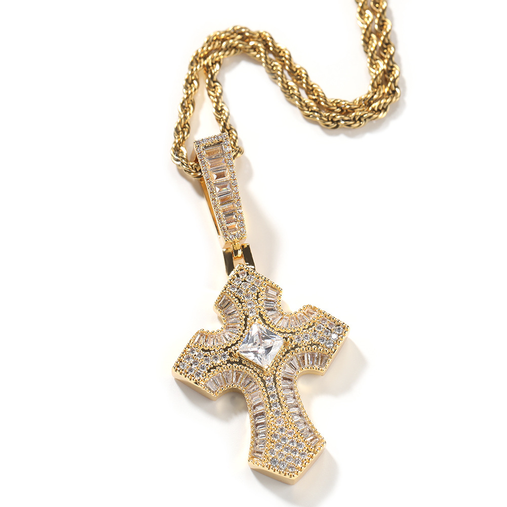 Hip-hop Cross Copper Plating Inlay Zircon Men's Pendant Necklace display picture 9