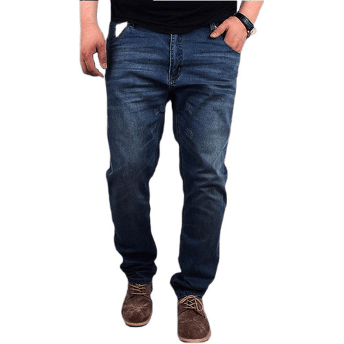 Men's Summer Slim Fit Wide Leg Straight Leg Elastic Small Foot High Waisted Stretch Denim Pants for Plus Size