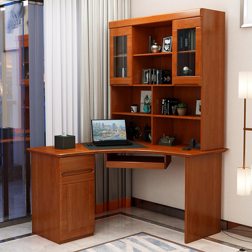 New Chinese style solid wood desk bookshelf combination home writing desk bookcase integrated corner desktop computer desk wholesale