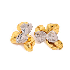 静かで美しい欧米のレトロなINS風18k金ステンレスの金銀の色の波の紋様の花のイヤリングのイヤリングの卸売り