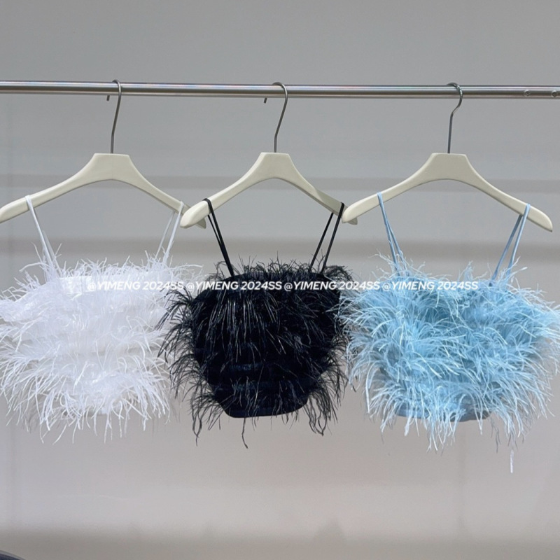 European and American Light Luxury Feather Pure Desire Style Strapless Top Exterior Wear Sexy Hot Girl Inner Sling Women's Summer Camisole Vest