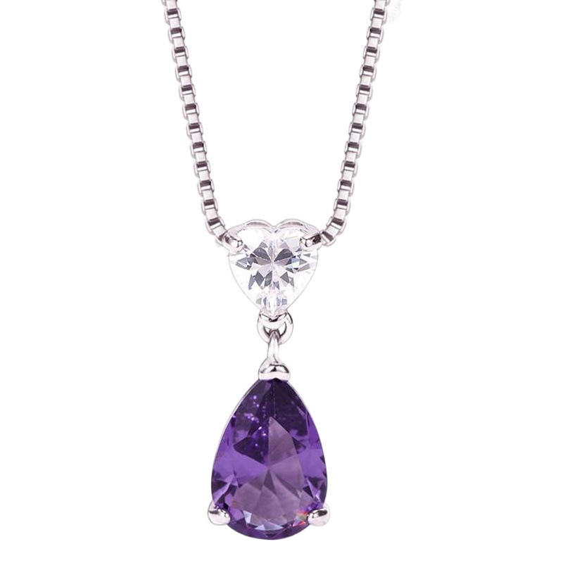 Korean Style Blue Topaz Heart Pendant Necklace Women's Blue Crystal Heart Pendant Tanabata Valentine's Day Gift for Girlfriend