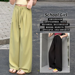 女童夏季冰丝阔腿裤夏款2026新款中大童垂感直筒休闲裤纯色长裤潮