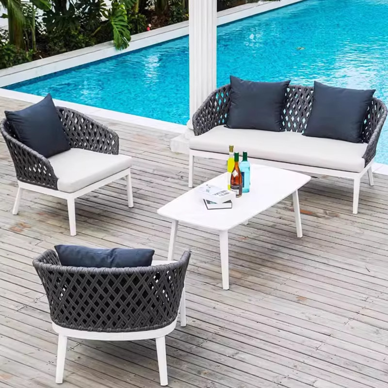 Sofá al aire libre combinado patio jardín terraza balcón impermeable solar al aire libre sofá de aleación de aluminio de caña