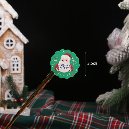 Wavy-edged Cartoon Round Christmas Decal Stickers for Baking Packaging Seals—Decorative Santa Claus Labels