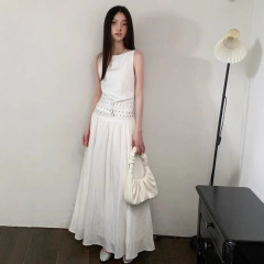 跨境5四季小众感铆钉腰带背心连衣裙女气质长裙法式无袖大摆