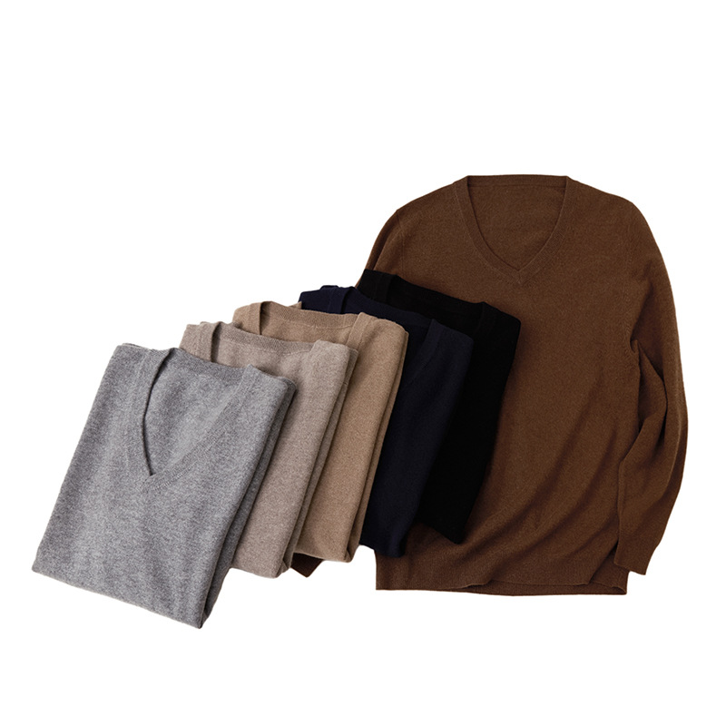 2025 New Men's Cashmere Knitwear V Neck Knitwear Pure Color Cashmere Knitwear Men's Pullover Knitted Casual Bottoming Shirt