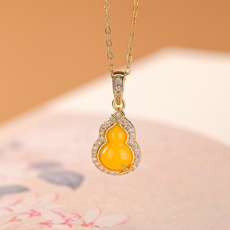 Mặt dây chuyền bạc S925 mạ vàng hình bầu lá tre phong cách retro — Mặt dây chuyền đơn (không bao gồm dây chuyền)