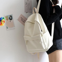 Large and small solid color canvas schoolbags, men's backpacks, women's Korean style high school student backpacks, middle school students' simple and versatile