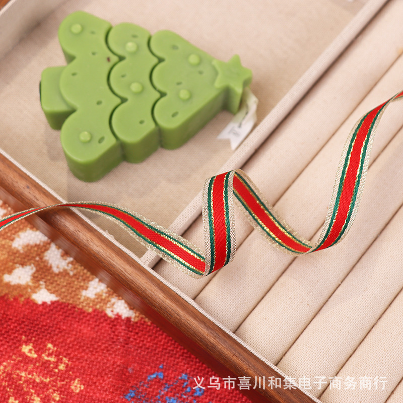 クロスボーダー赤と緑のストライプクリスマススプライシングリボン diy ホリデーデコレーションギフト包装ゴールドワイヤー 3 色クリスマスリボン|undefined