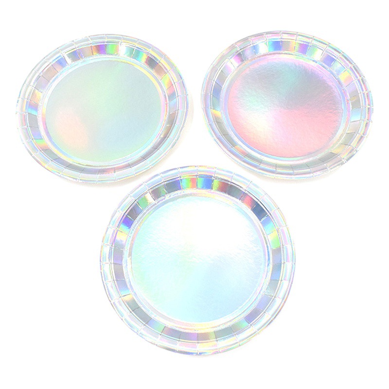 Platos de papel dorados y plateados de 7 y 9 pulgadas, platos para fiestas, platos para pasteles, artículos desechables para fiestas, vajilla, personalizables