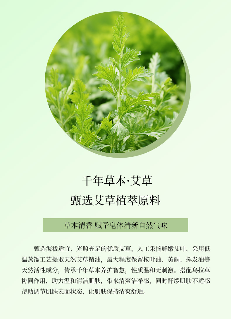 Handmade Mugwort Essential Oil Soap Bar with Chinese Mugwort and Carex Herb for Daily Bathing 100g specifications