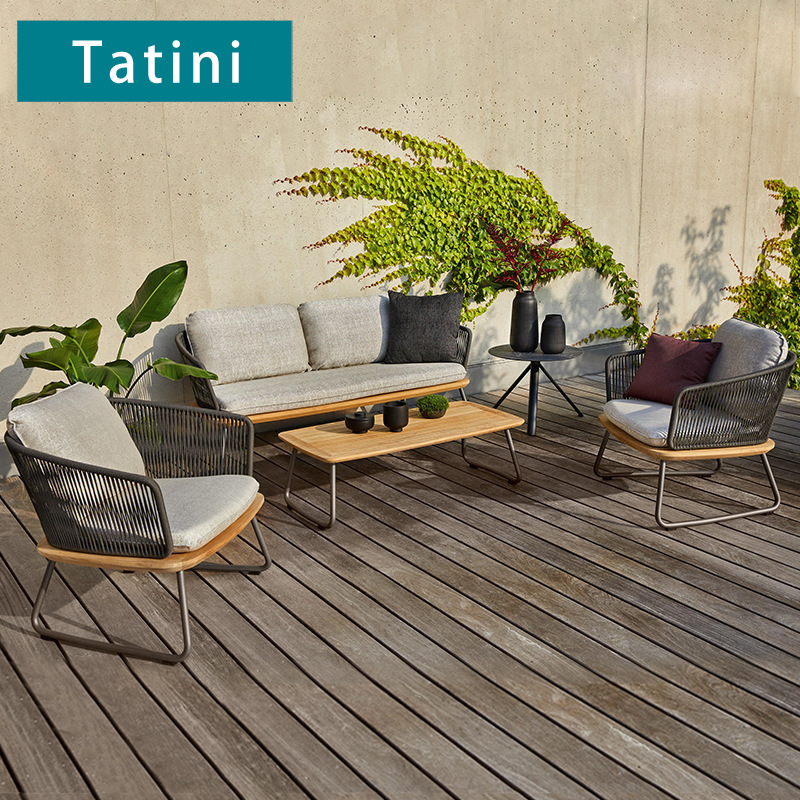 Conjunto de muebles de teca para exteriores, resistentes al sol y al agua, para patio, terraza, jardín, balcón, ideal para casas de huéspedes, hoteles y ocio, muebles de ratán.