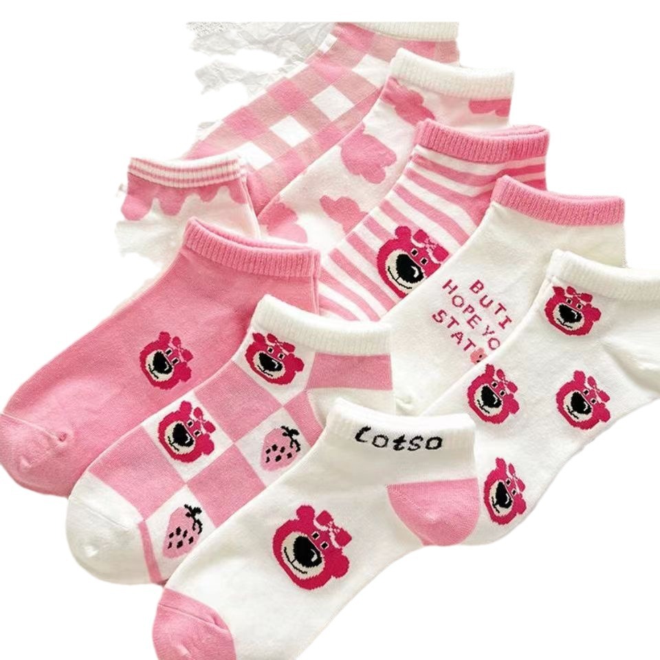 Calcetines rosados estilo coreano de las mujeres cortos de moda estilo de muy buen gusto lindo de dibujos animados japoneses calcetines de tobillo de corte bajo calcetines de mujer