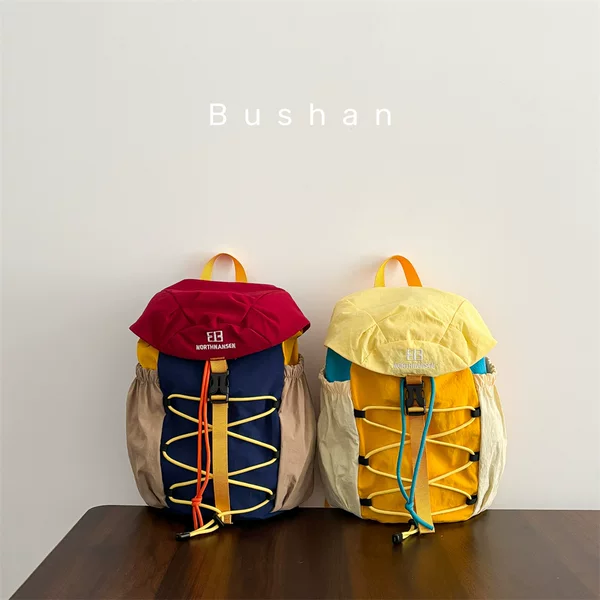 Japanese Retro Color-Blocking Drawstring Backpack, Large Capacity Casual Travel Outdoor Backpack, Lightweight Student School Bag