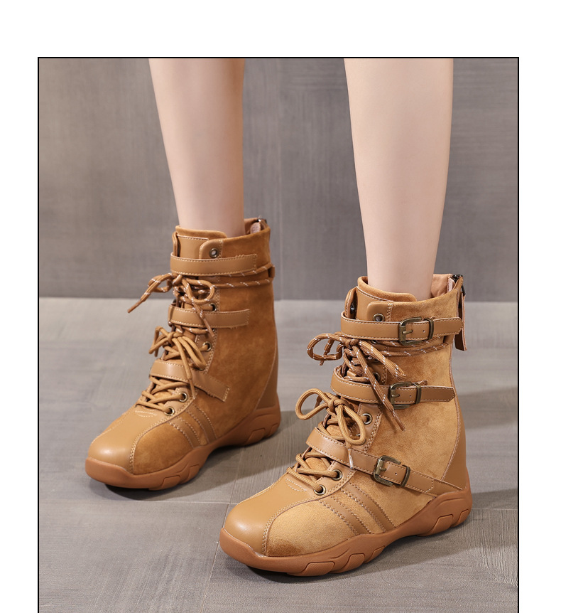 Giày boot nữ cổ ngắn đế dày tăng chiều cao phong cách retro siêu mềm đa năng — màu đen chi tiết 12
