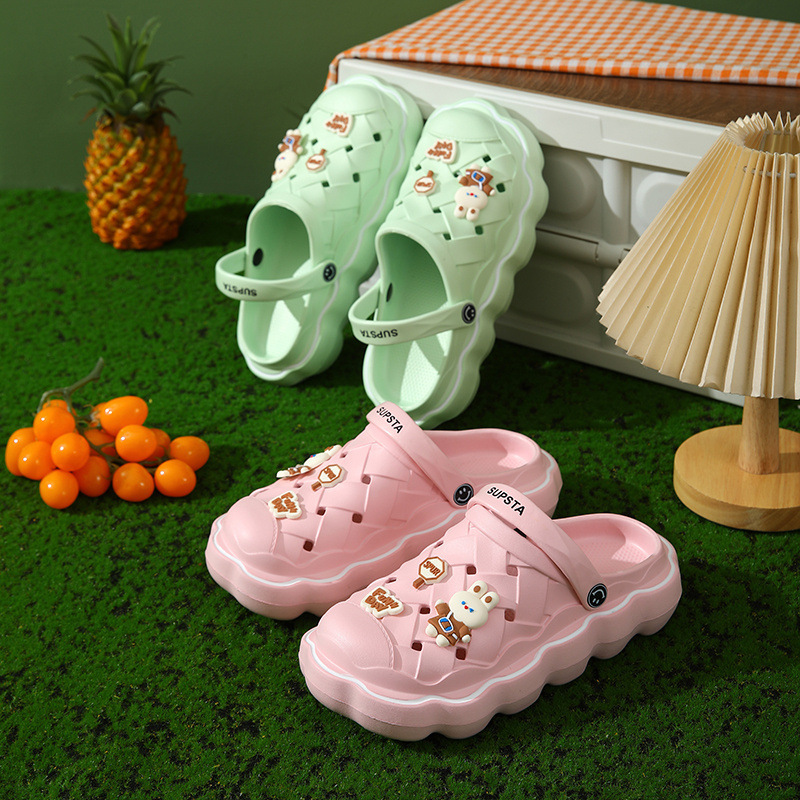 Women's Summer Outer Wear Non-slip Height-increasing Thick-soled Office Two-wear Sandals and Slippers Cartoon Beach Shoes