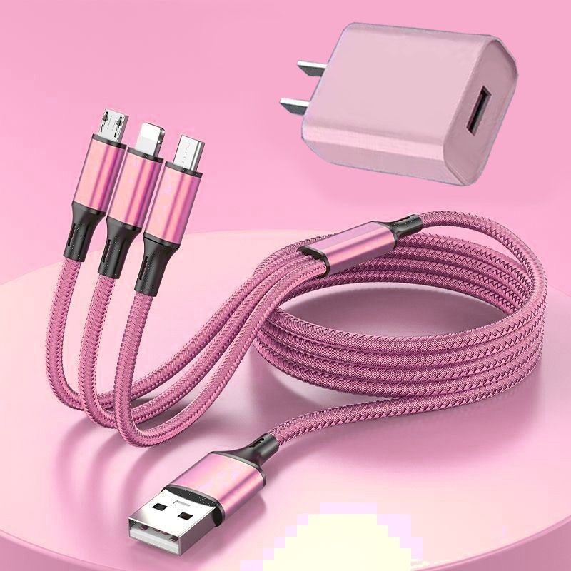 Un cargador de arrastre y tres es adecuado para cables Huawei, cables multifuncionales 3 en 1 de Apple y Android, cables más largos de 2 metros y 3 metros.