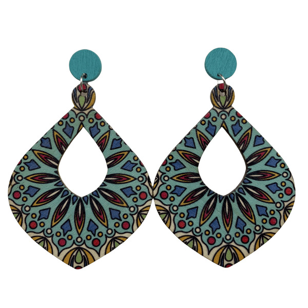 retro wooden long beach large earrings