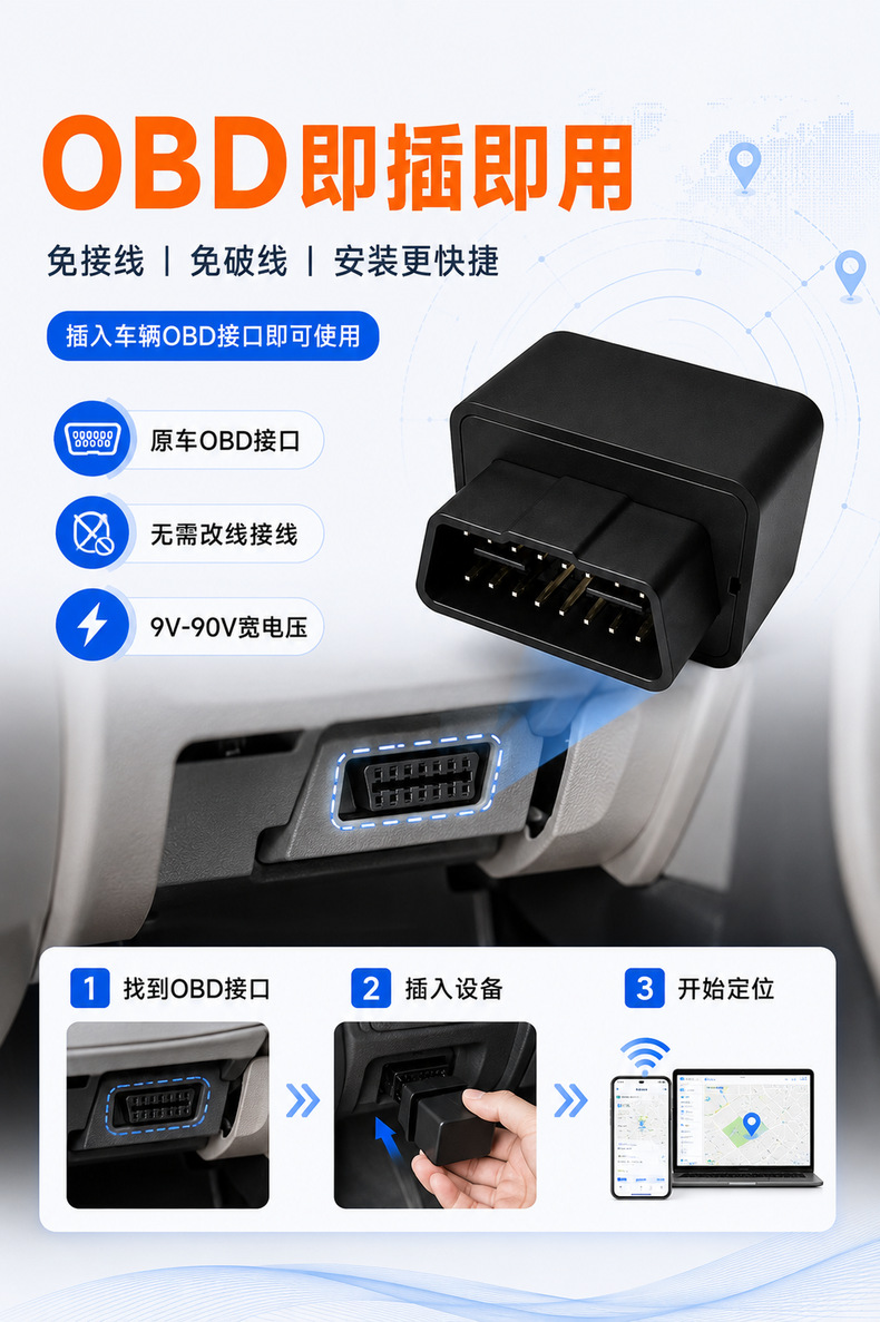 Universal OBD locator, compatible with 4G and 2G, featuring Beidou GPS for vehicle tracking, car theft prevention, and fleet management
