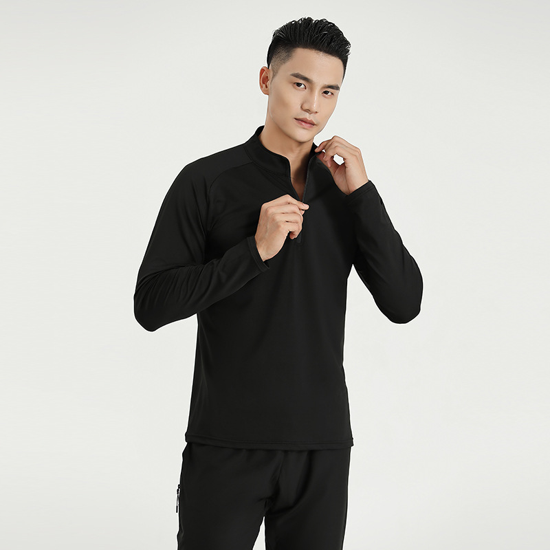 2022 otoño e invierno de secado rápido deportes de manga larga de los hombres media cremallera cuello alto suéter camiseta transpirable entrenamiento de fitness top