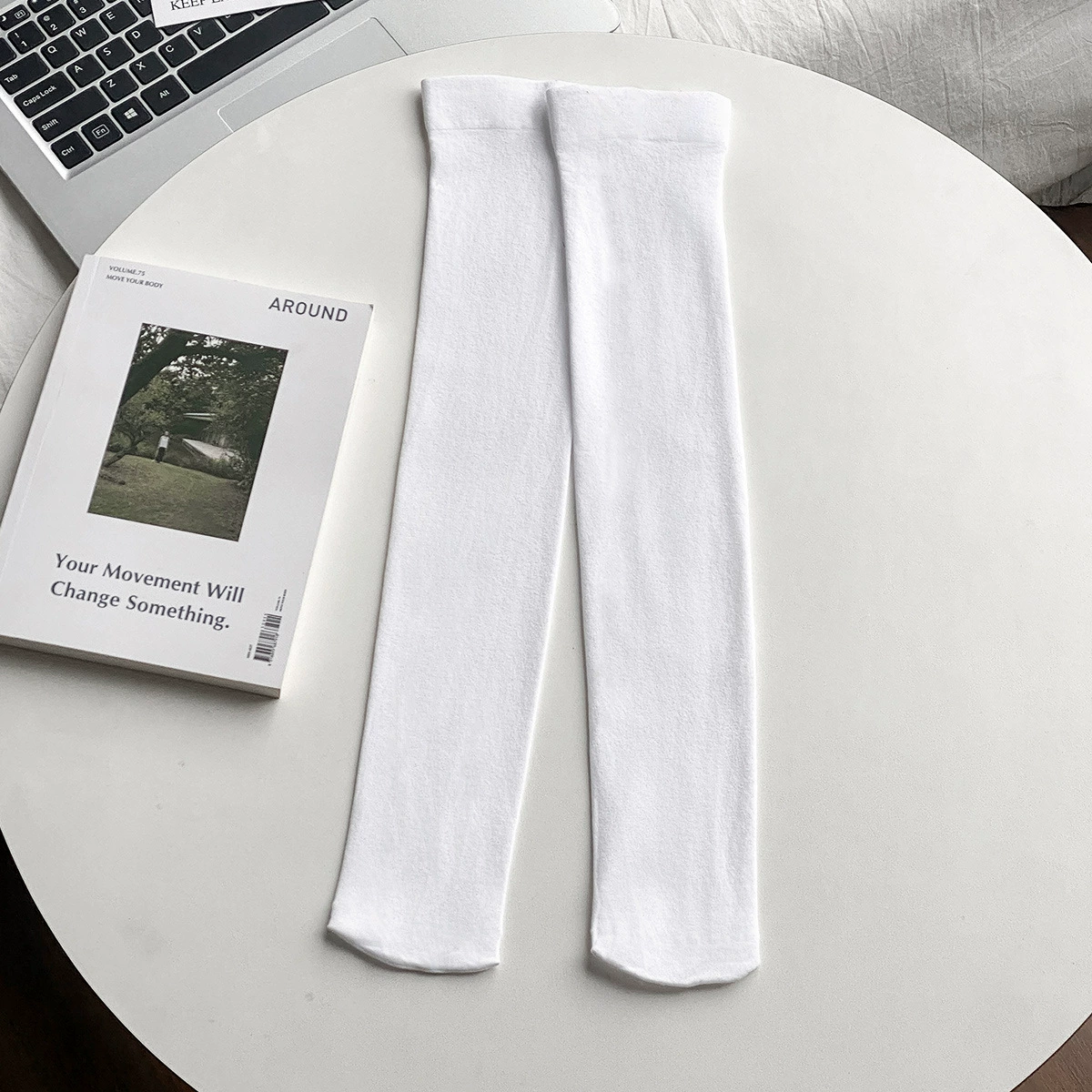 Over-the-knee women's socks, thin skin-friendly solid colors — black, white, gray, versatile