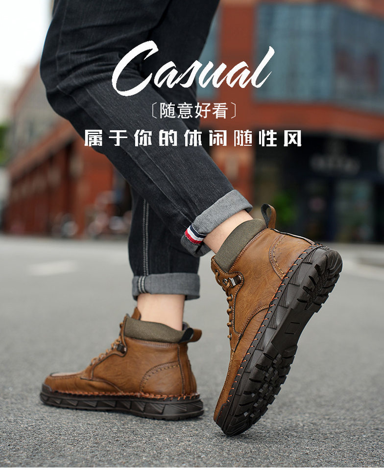 Giày bốt Martin nam đế dày cổ ngắn lót lông giữ ấm, dây buộc phía trước — 3026 Kaki, 3026 Màu kaki (có lớp lót lông cừu), 3026 Vàng nâu (lót lông), 3026 màu vàng nâu chi tiết 2