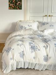 BB4C批發法式蕾絲花邊公主風全棉水洗棉四件套 純棉被套床單