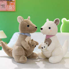 新款母子袋鼠毛絨玩具澳洲袋鼠公仔仿真動物娃娃親子玩偶生日禮物