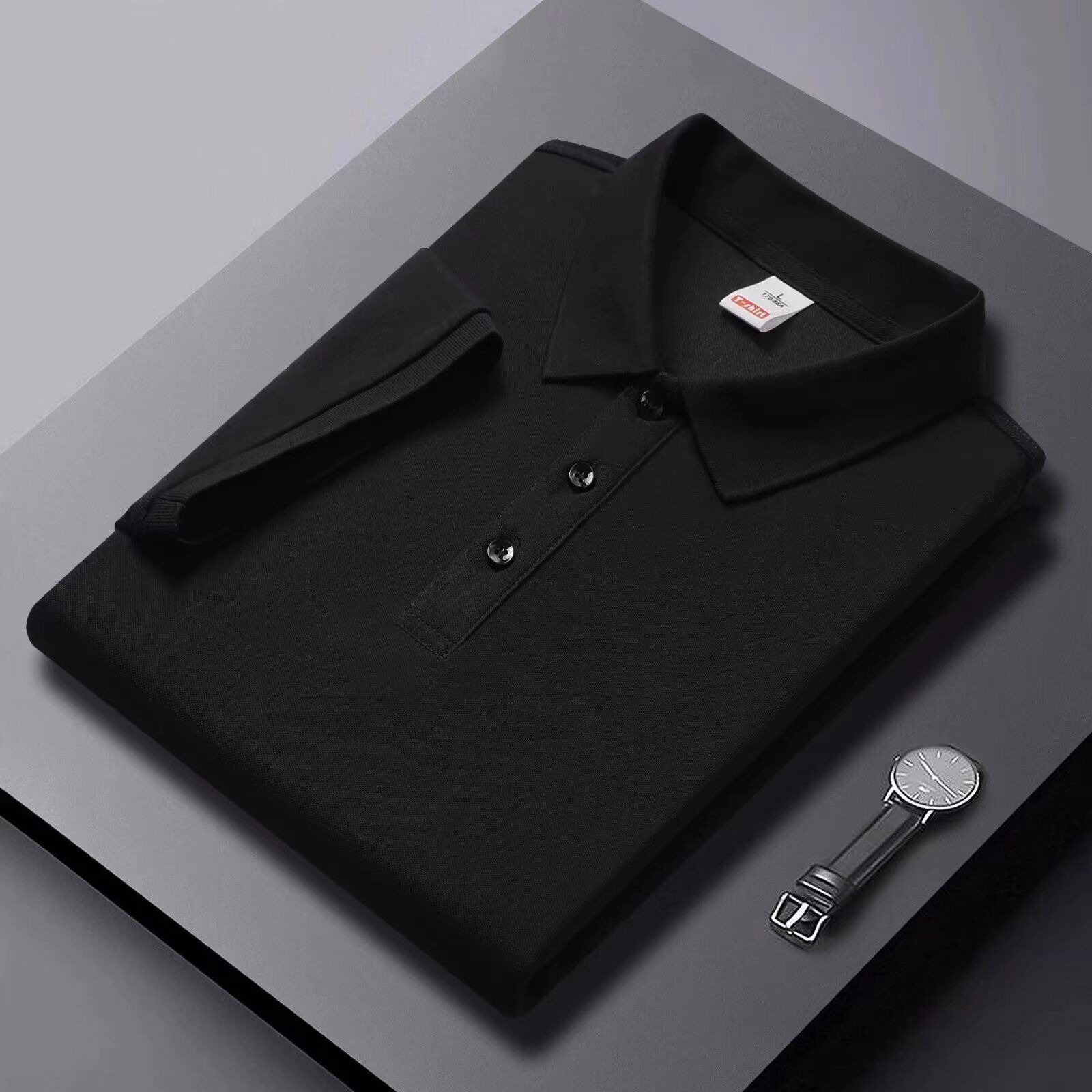 Business Casual Polo Shirt Pure Color Men's Short-Sleeved Breathable Shirt Collar Polo Shirt Trendy Shirt