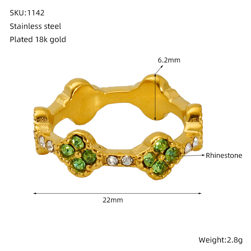 Anillo de trébol de cuatro hojas de acero inoxidable europeo y americano para mujer, personalidad de lujo ligera, anillo de perlas de todo fósforo, anillo de dedo de acero de titanio de alta calidad para mujer