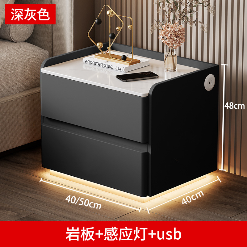 Mesita de noche inteligente de madera maciza suspendida de viento crema con luz