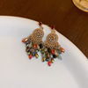 Silver needle, crystal, fashionable retro ethnic earrings, flowered, ethnic style, light luxury style, wholesale
