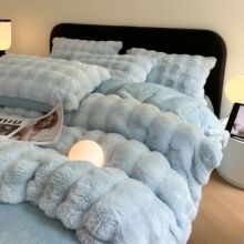 撸猫感兔毛绒床上四件套冬季加厚牛奶珊瑚绒床品法兰绒面被套床单