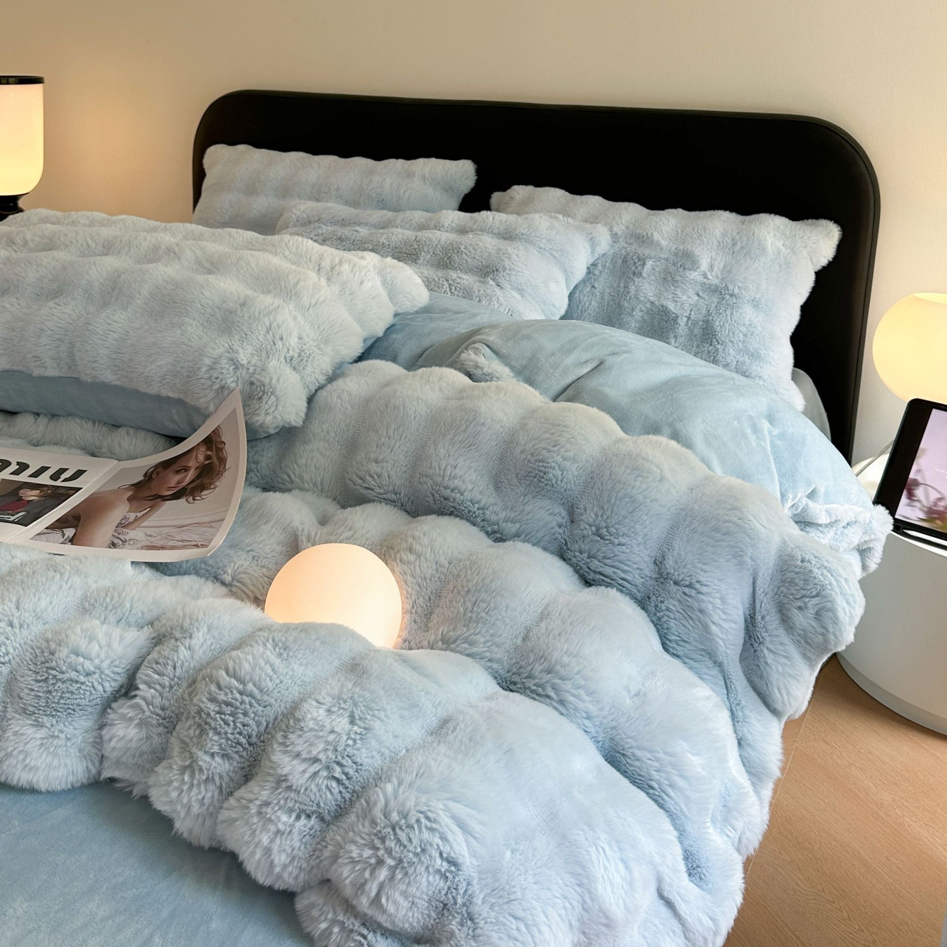 撸猫感兔毛绒床上四件套冬季加厚牛奶珊瑚绒床品法兰绒面被套床单