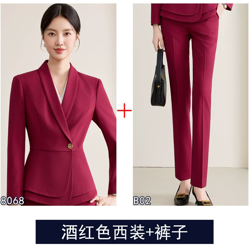 Demi-season fashionable long-sleeve, high-end fitted classic suit, brace for work