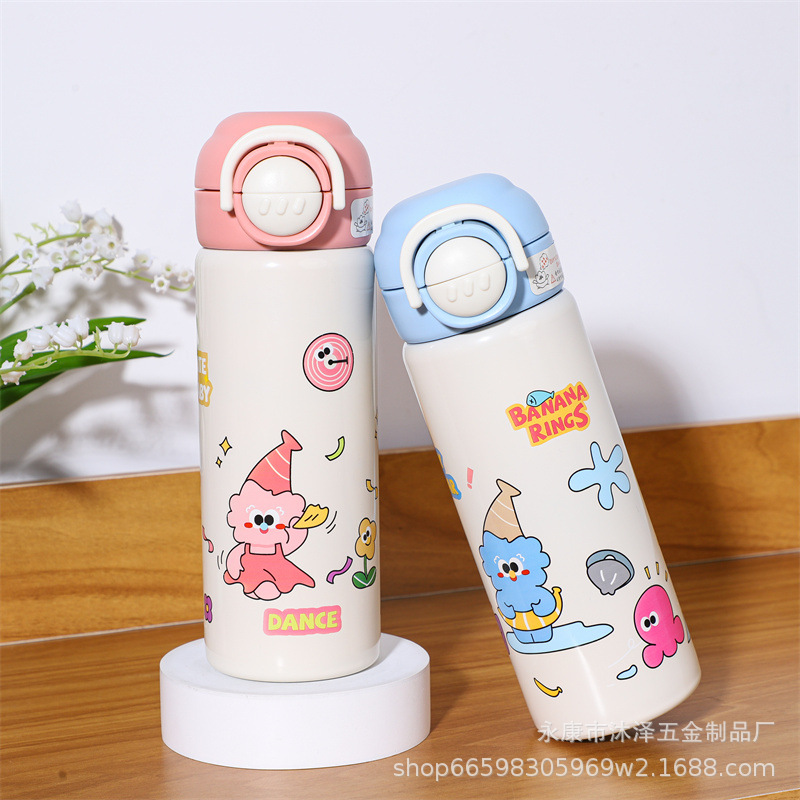 Nuevo niño 316 acero inoxidable doble bebida taza de aislamiento para jardín de infantes lindo taza de agua a prueba de caídas dibujos animados paja de regalo