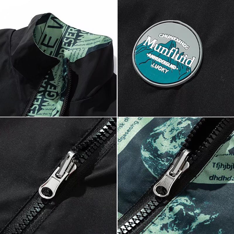 Periódico retro Proteus Boy, estampado completo, cuello alto suelto, chaqueta de doble cara, chaqueta, ropa de primavera y otoño para hombres y mujeres