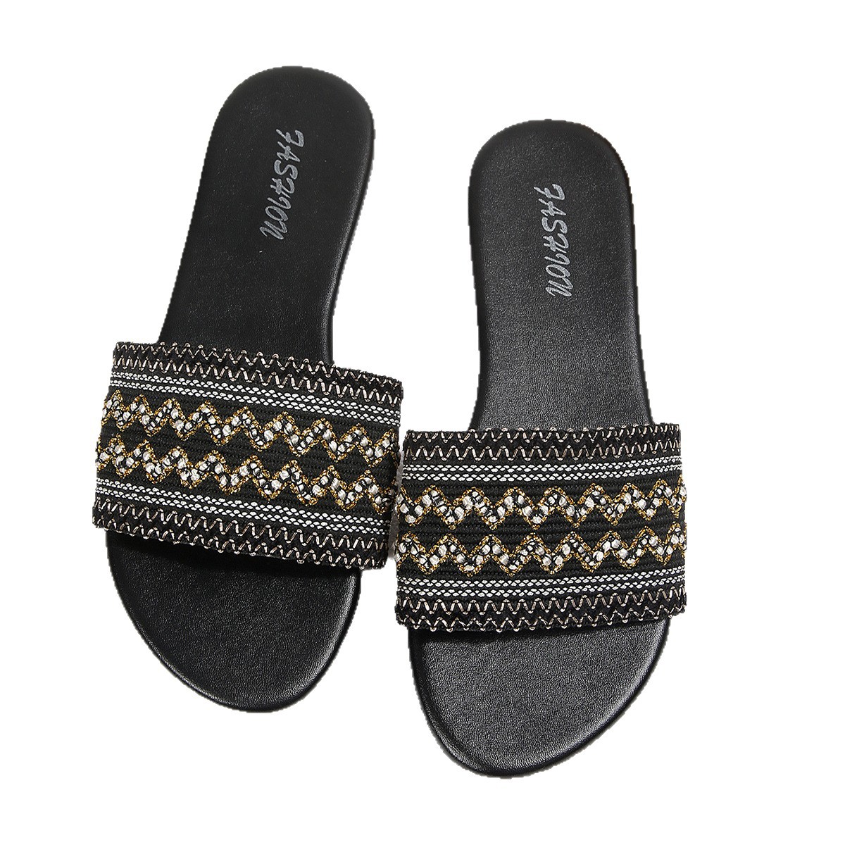 Sandalias Planas para Mujer de Cuero Sintético Cómodo Estilo Étnico para Uso Casual