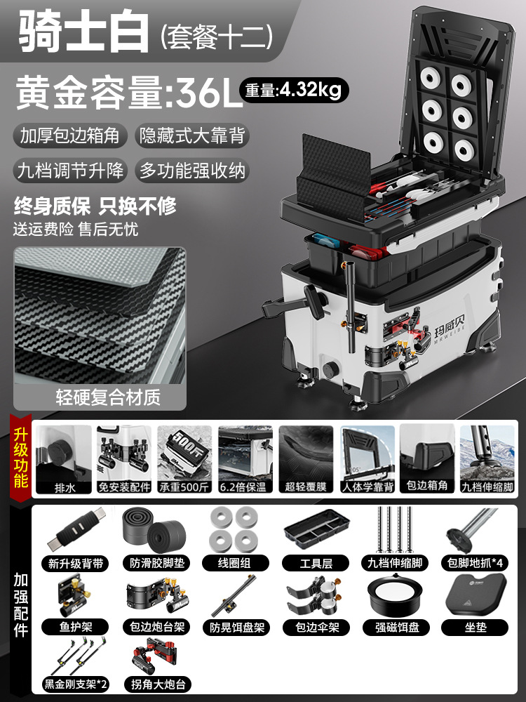 Caja de pesca completa nueva caja de pesca multifuncional ultra ligera de 36 litros, caja de pesca especial de pesca de Taiwán, caja de pesca salvaje, equipo de pesca.