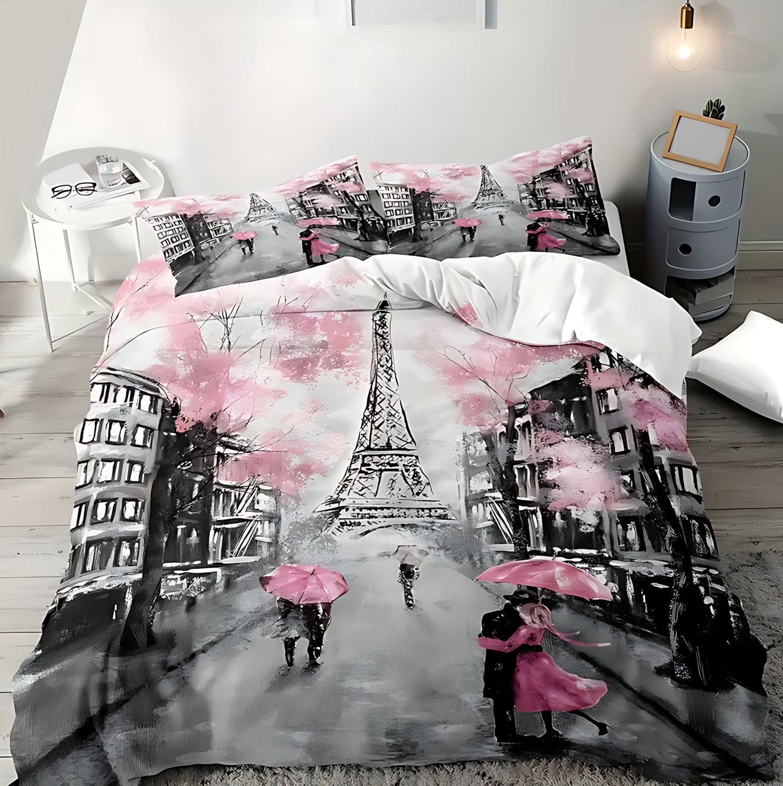 TUME / JIT Transfronterizo Torre Eiffel Soft Transpirable HD Digital Printed Edredon Kit