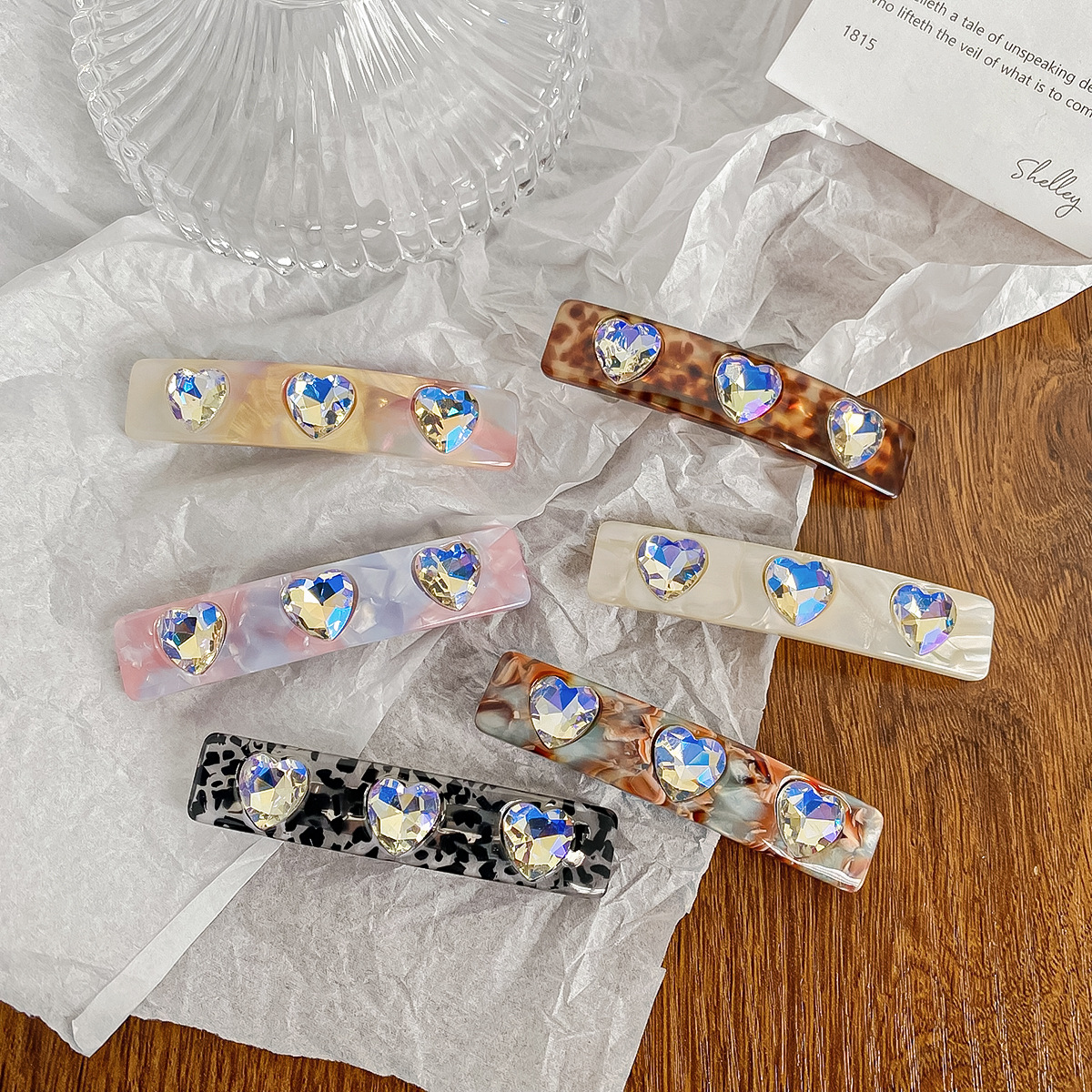 Heart-Shaped Diamond Side Hair Clip, High-End Colorful Acetate Spring Clip, Hair Tie, Hair Accessory for Women, 2025 New Model