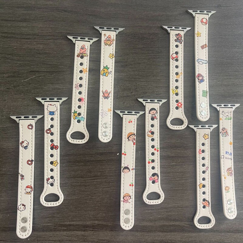 Cartoon Double-Studded Leather Strap Suitable for Apple Iwatch23456789S1011 Watch Strap Apple Watch Strap