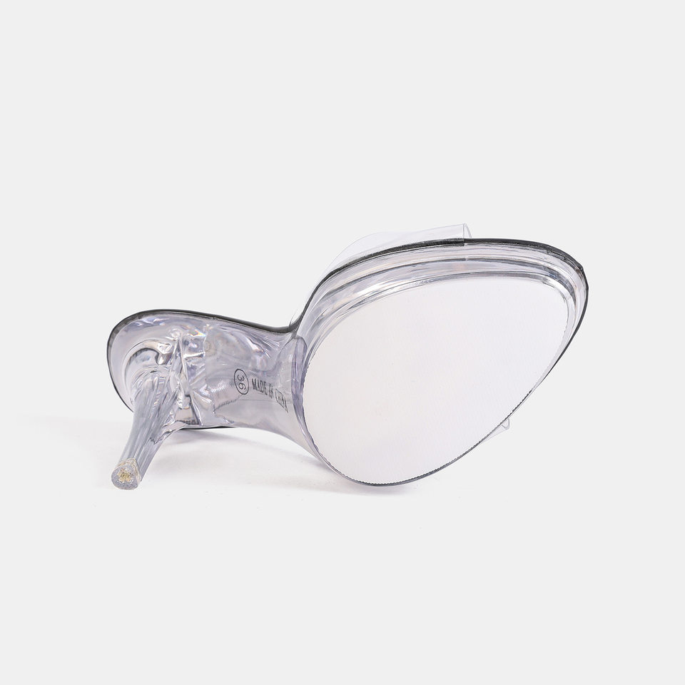 Dép sandal nữ quai ngang gót nhọn siêu cao 9 cm đế platform mũi hở — bạc, màu hồng, màu mơ, màu đỏ chi tiết 5