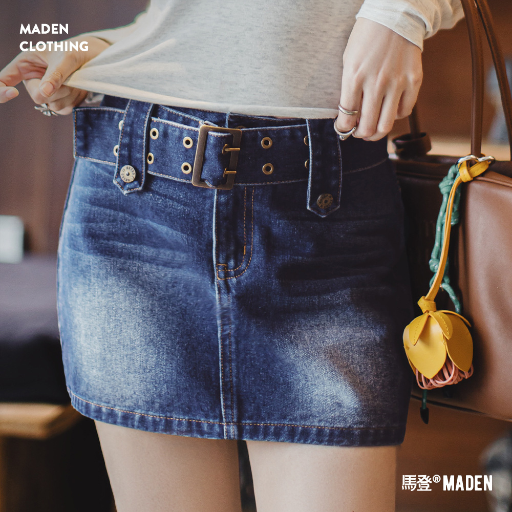 Retro blue summer denim skirt