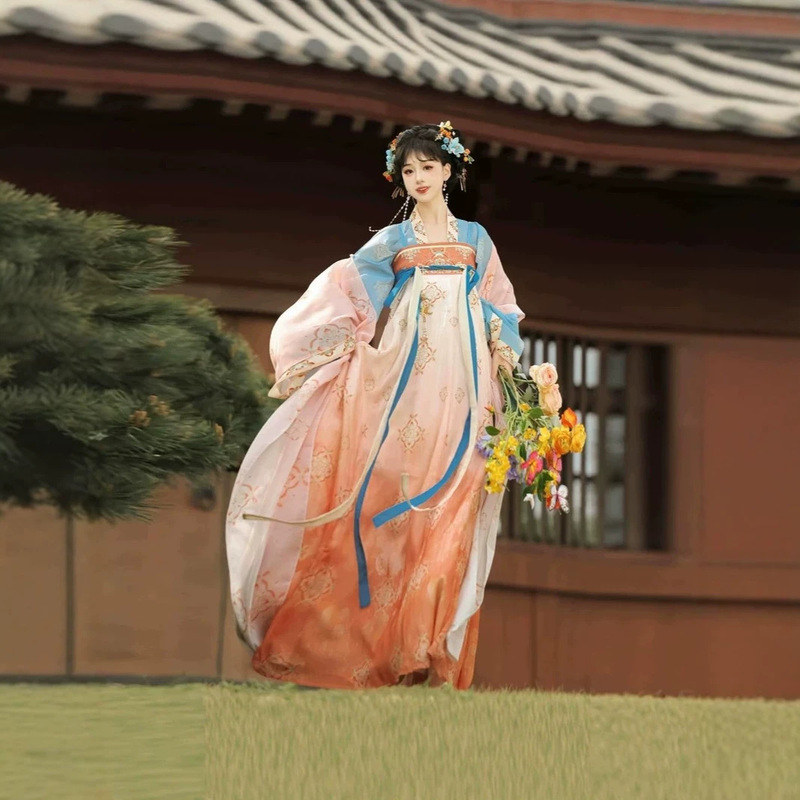 Hua Cha Ji Original Hanfu【Wan Huashang】Tang-Style Bright Silk Embroidered Ruqun 2026 Spring/Summer New Set Hua Cha Ji Original Hanfu【Wan Huashang】Tang-Style Bright Silk Embroidered Ruqun 2026 Spring/Summer New Set