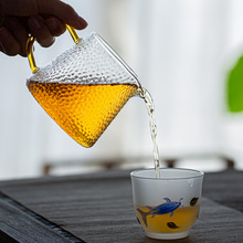 日式锤纹公道杯耐热加厚玻璃分茶器带茶漏过滤网功夫茶具套装配件