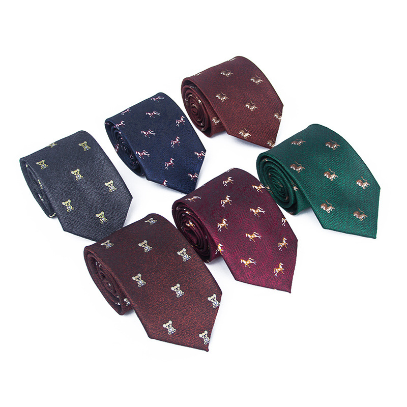 色织涤纶小动物LOGO领带 六款颜色任选男士女生休闲衬衫配饰领带