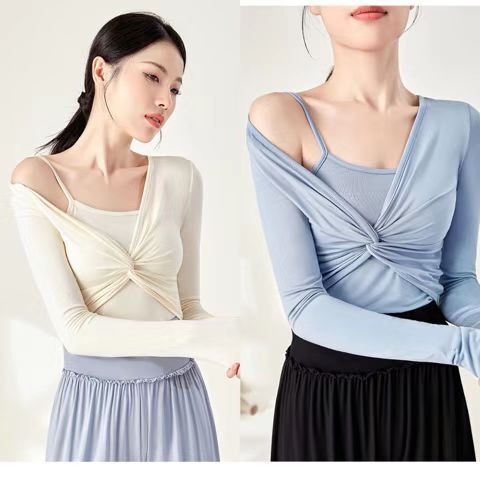 Modern Dance Practice Top for Women | Chinese Classical Dance Clothing | Adult Fitted Elegant Long-Sleeve Suit