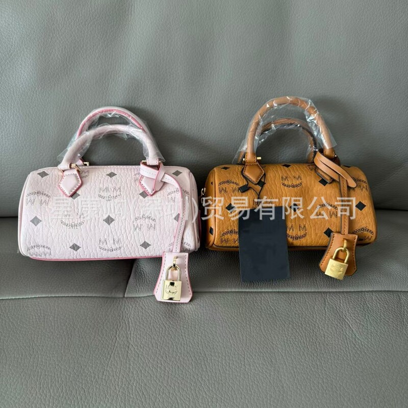 High-End Version of Mc's New Classic Mini Printed Gold Lock Bag, Boston Pillow Bag, Single Shoulder Crossbody Commuter Fashion Bag